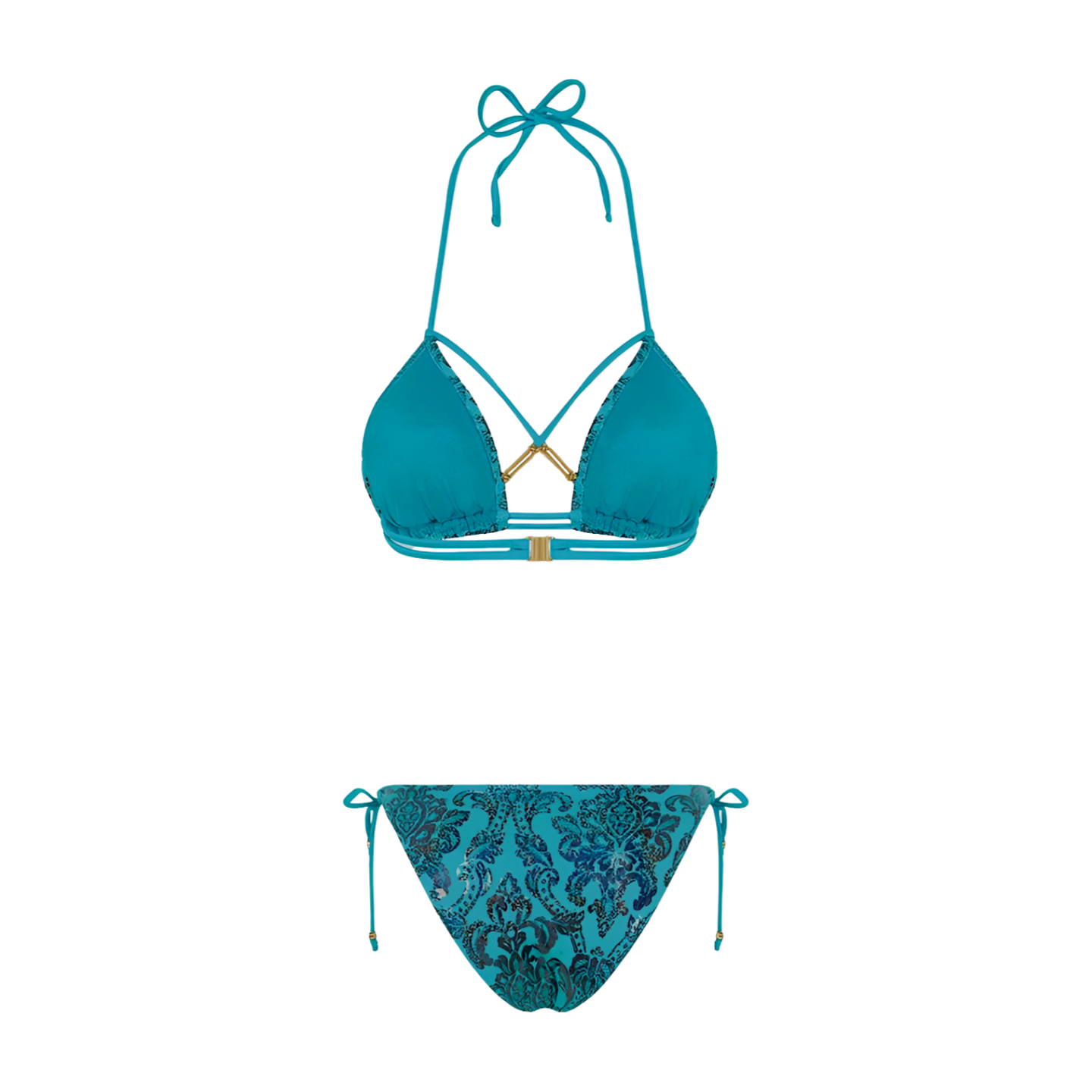 Azure Waters Blue Triangle Bikini Set with Zigzag Pattern