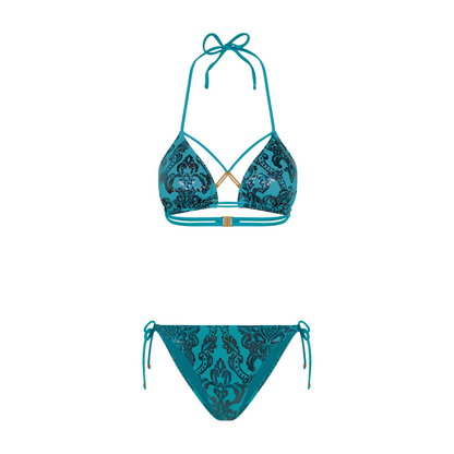 Azure Waters Blue Triangle Bikini Set with Zigzag Pattern