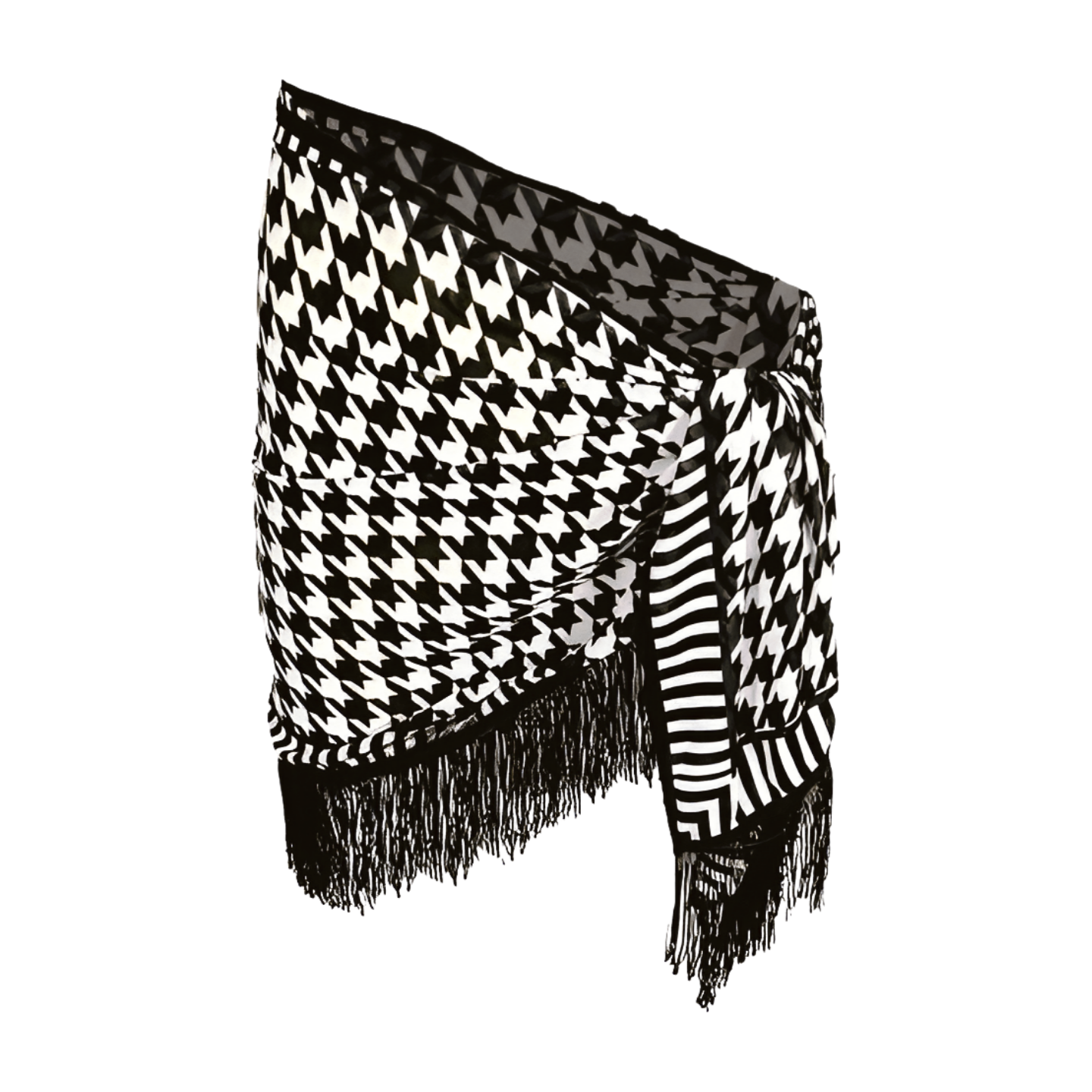 Black-White Patterned Short Pareo with Tassels