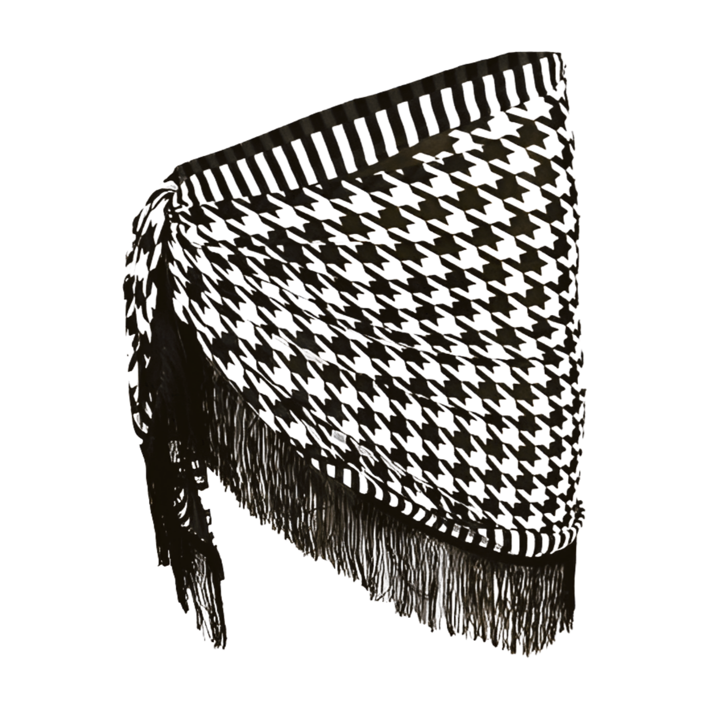 Black-White Patterned Short Pareo with Tassels