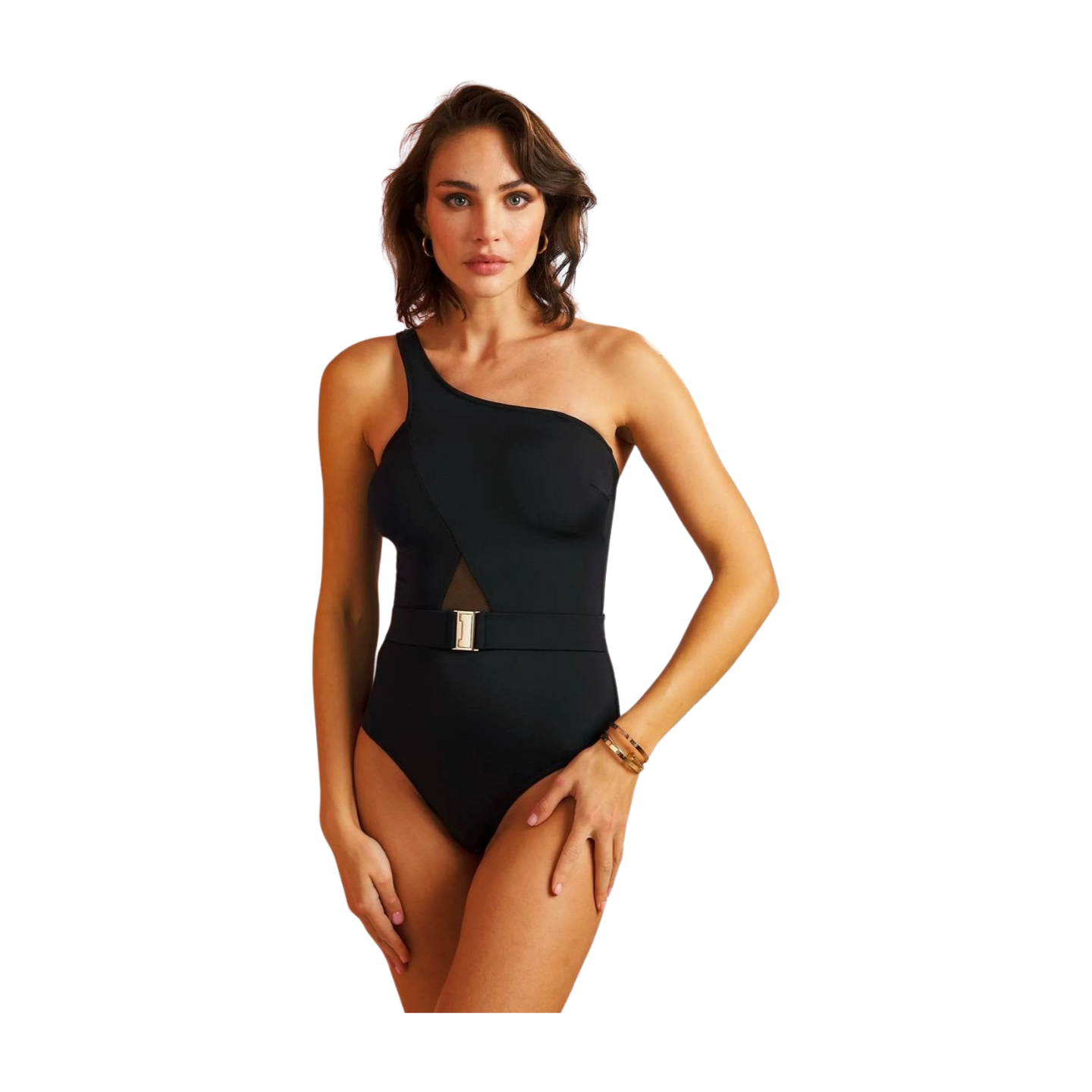 Black One Piece Swimsuit With Belt