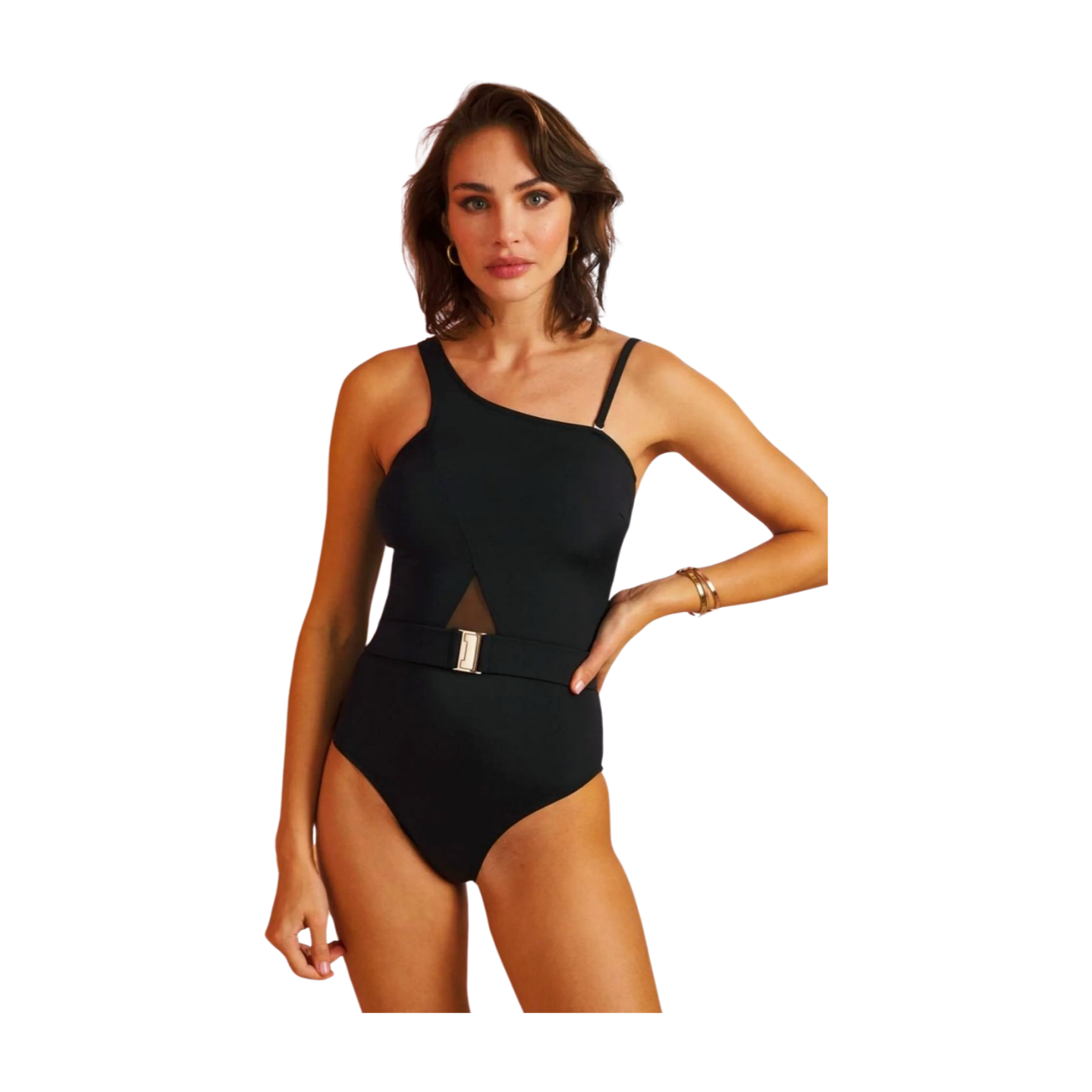 Black One Piece Swimsuit With Belt