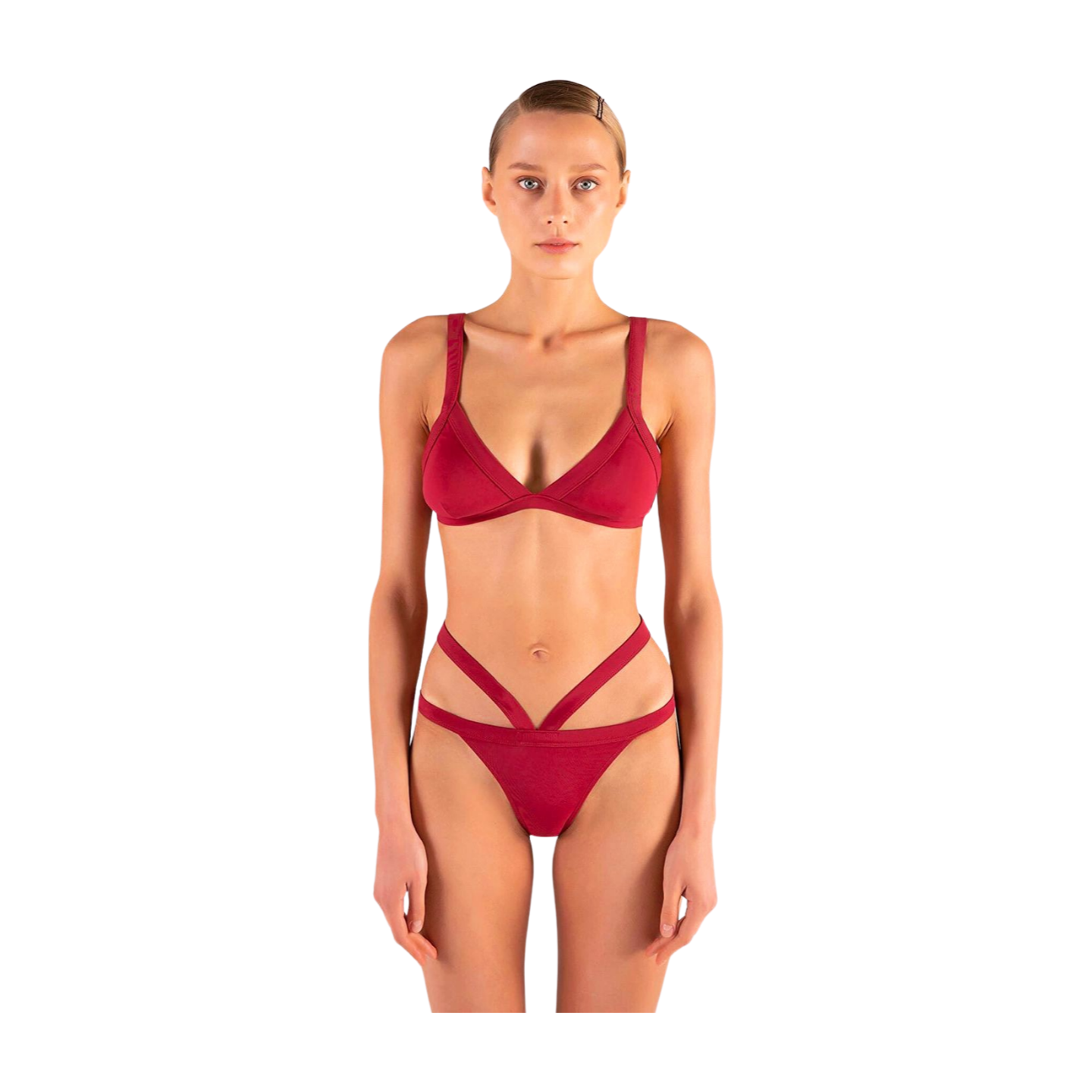 Burgundy Bliss: Triangle Belted Bikini Set