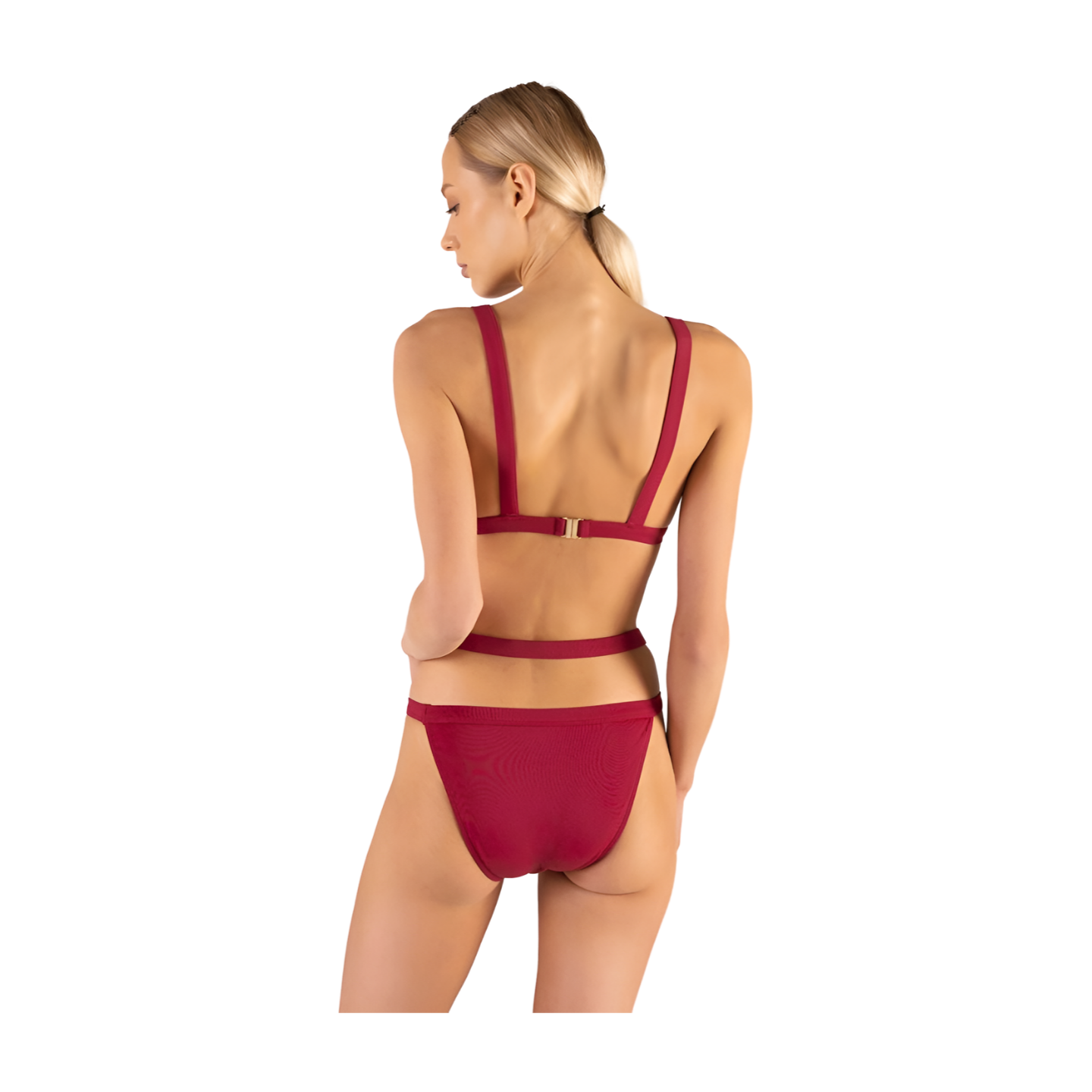 Burgundy Bliss: Triangle Belted Bikini Set