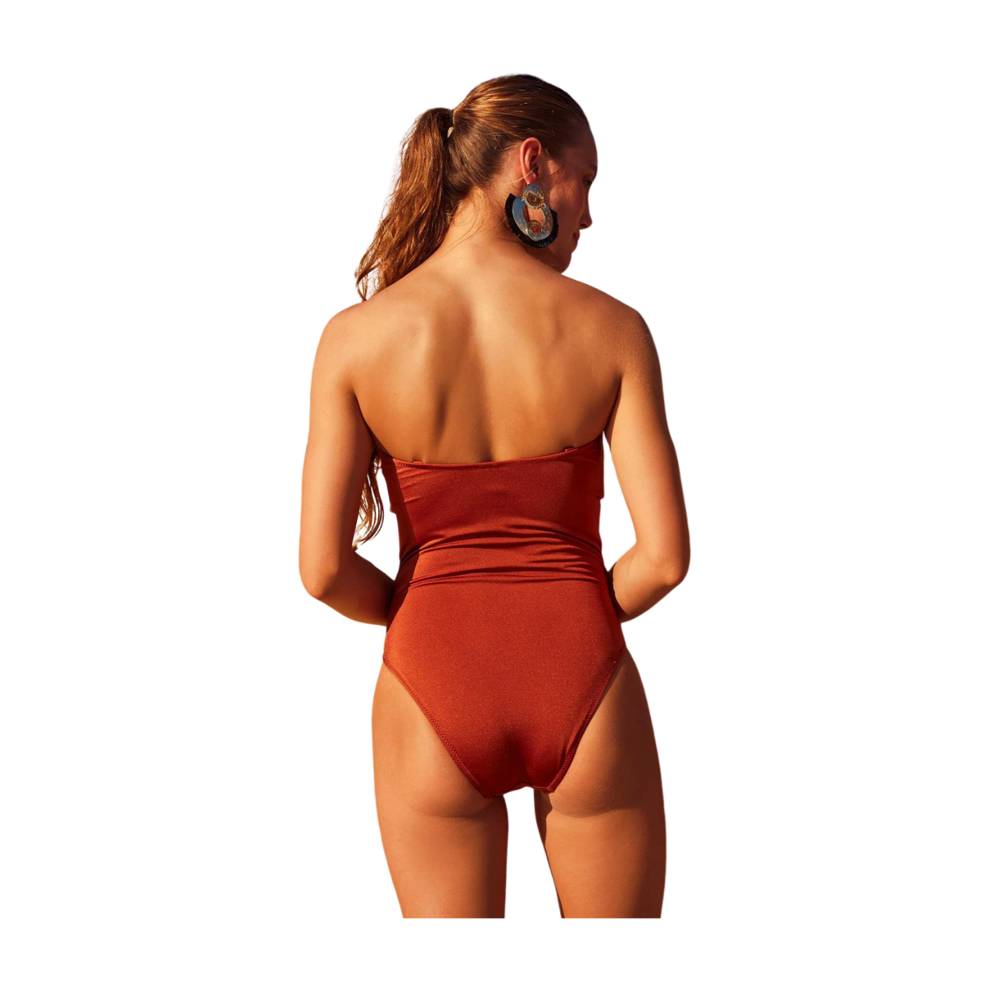 Button Accents Swimsuit in Cinnamon - Stylish Beachwear for Trendsetters