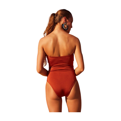 Button Accents Swimsuit in Cinnamon - Stylish Beachwear for Trendsetters