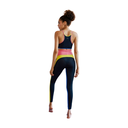 Color Burst Chic: High Waist Blocked Tights with Zippered Crop Top Activewear Set