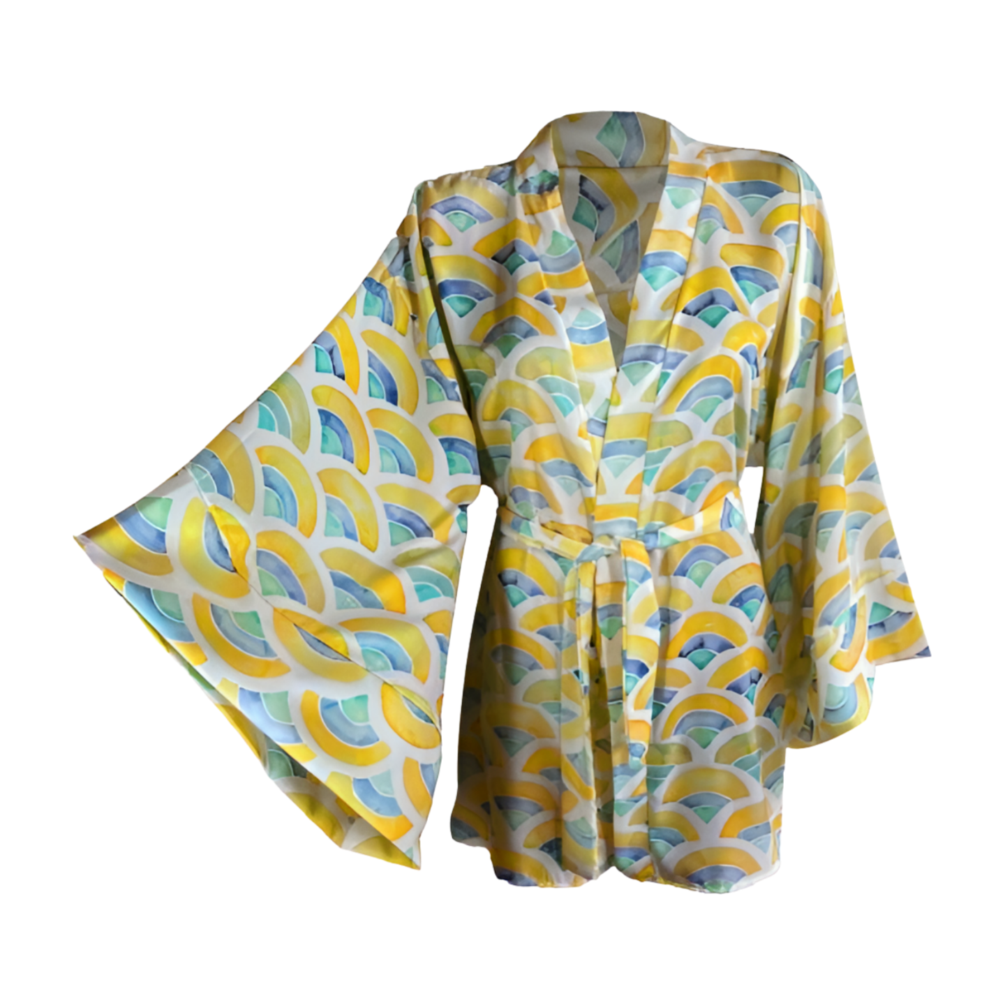 Yellow Geometric Pattern Kimono - Vibrant Beach Cover-Up