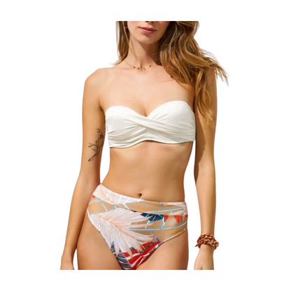 Leaf Pattern High Waist Bikini with Removable Padded Cups