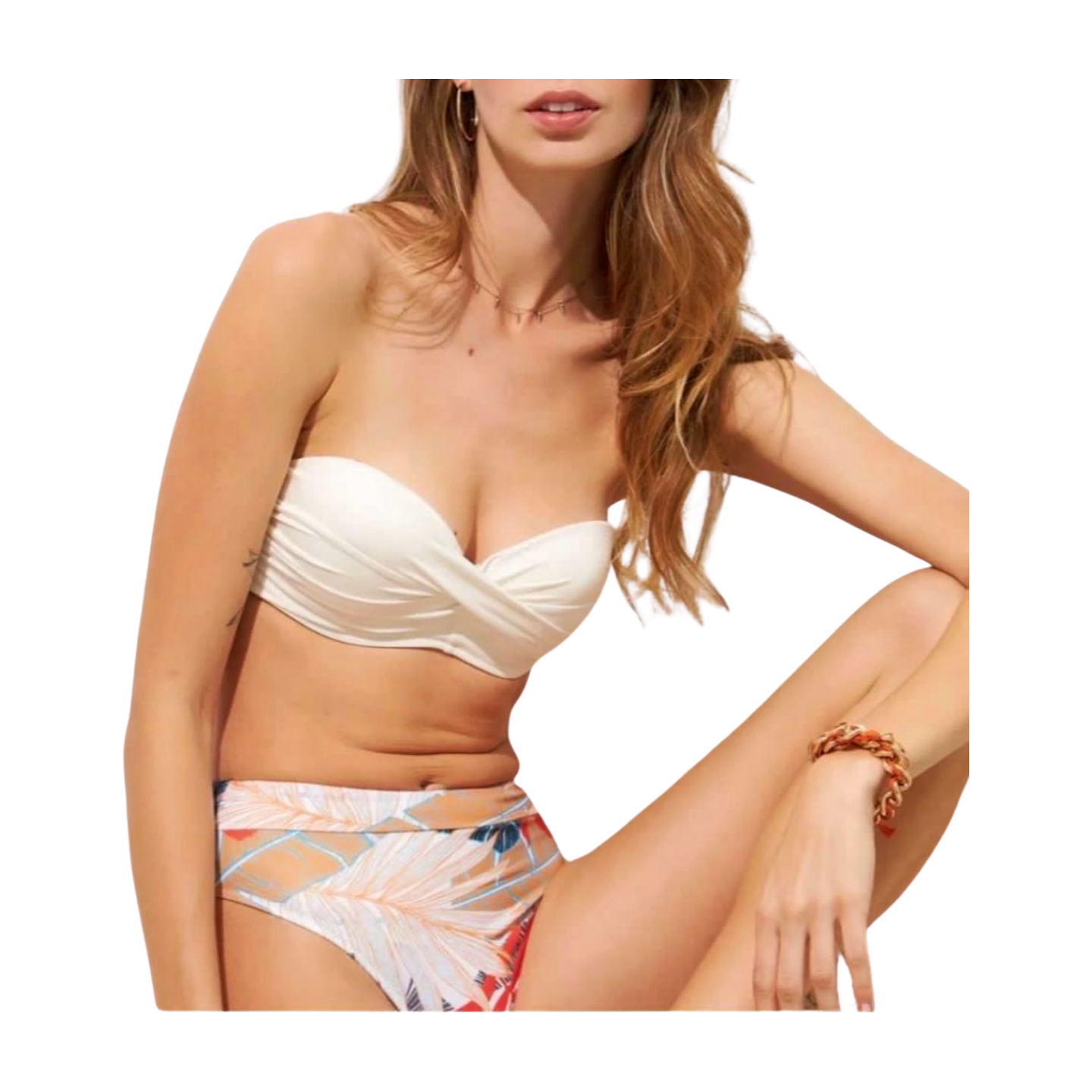 Leaf Pattern High Waist Bikini with Removable Padded Cups