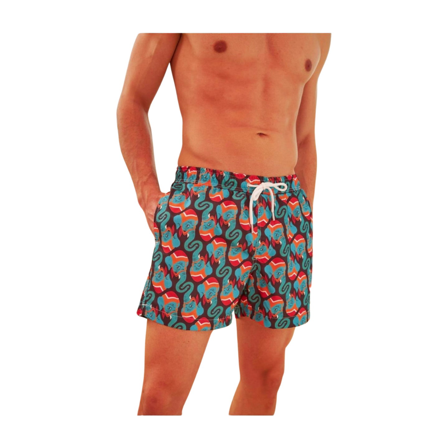 Men's Elephant Pattern Green Swim Trunks - Dive into Nature's Playground