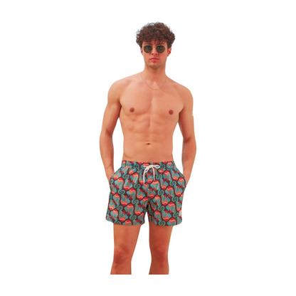 Men's Elephant Pattern Green Swim Trunks - Dive into Nature's Playground