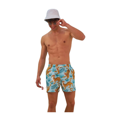 Men's Leopard Print Swim Trunks - Stylish Beachwear for a Roaring Splash