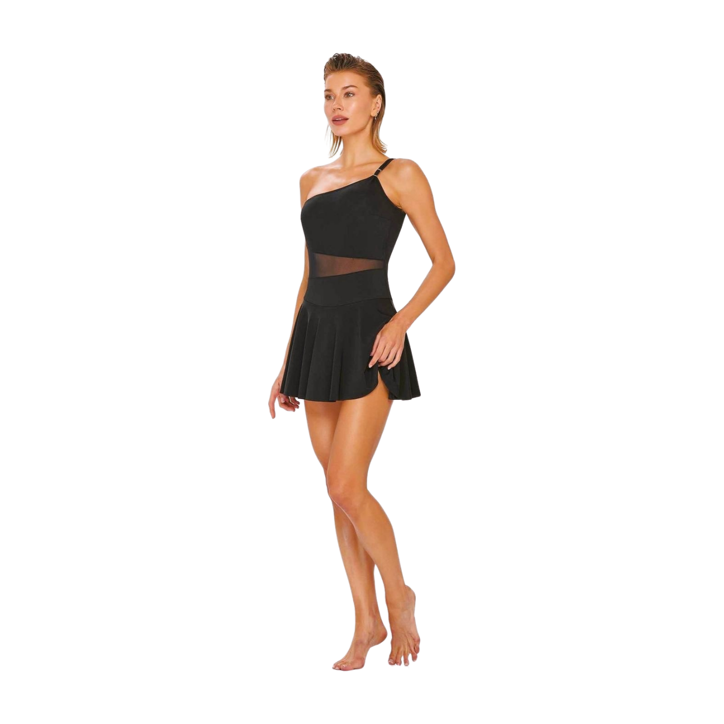 One Shoulder Black Dress Swimsuit