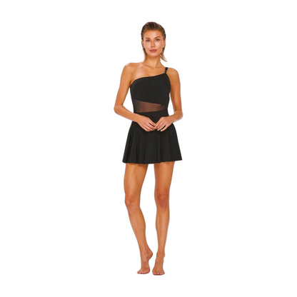 One Shoulder Black Dress Swimsuit