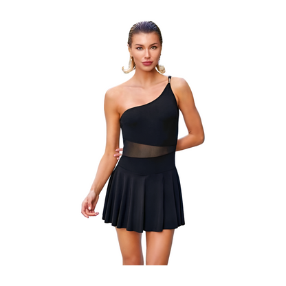 One Shoulder Black Dress Swimsuit