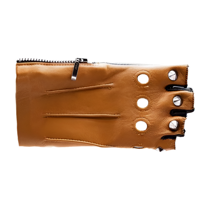 Premium Fingerless Leather Driver Gloves with Side Zipper