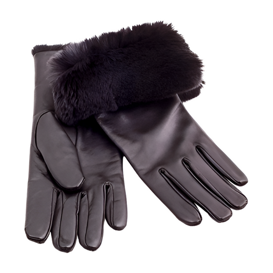 Rabbit Fur Gauntlet Leather Gloves