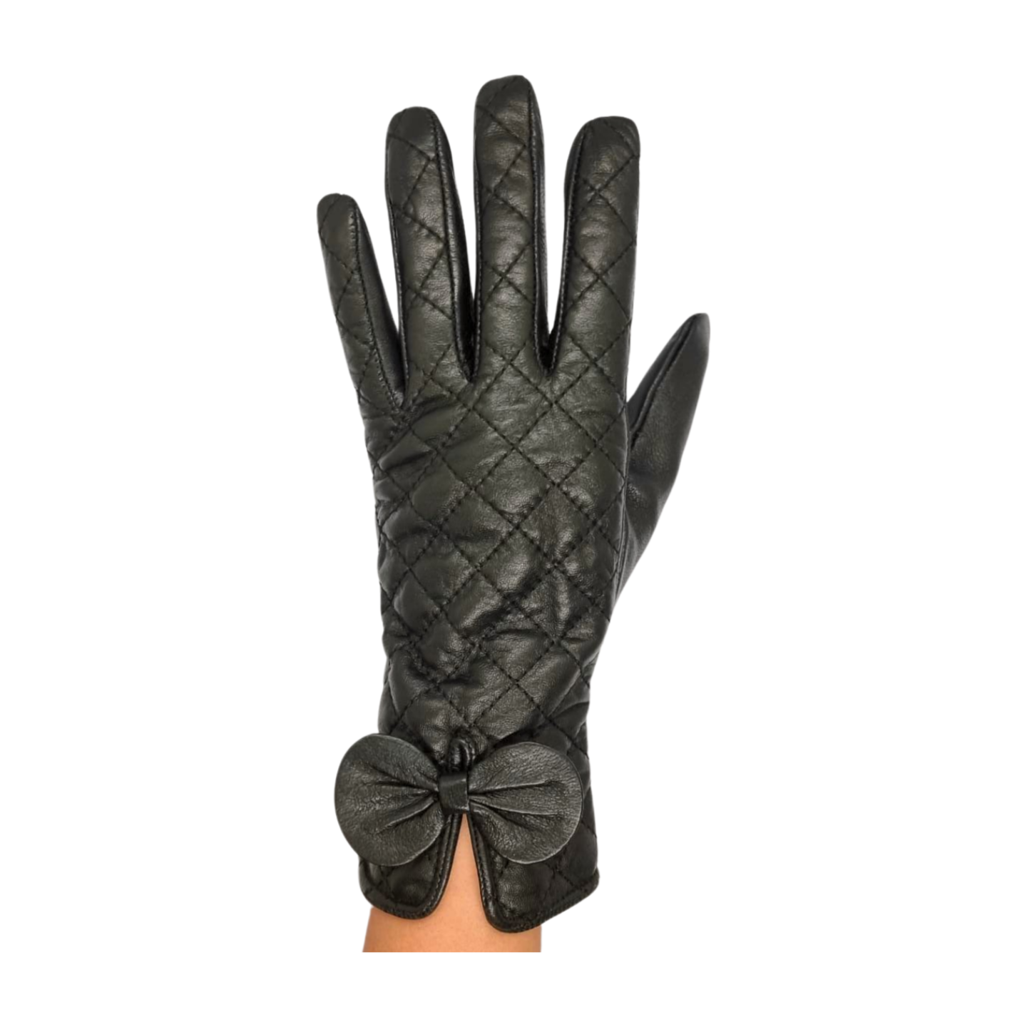 Slip-on Leather Gloves with Bow Detail