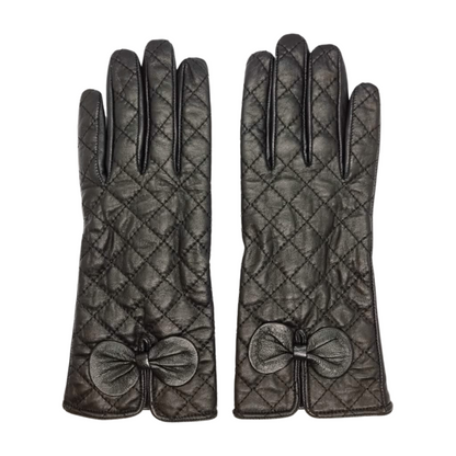 Slip-on Leather Gloves with Bow Detail