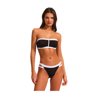 Soft-Padded Zippered Strapless Bikini in Black and White