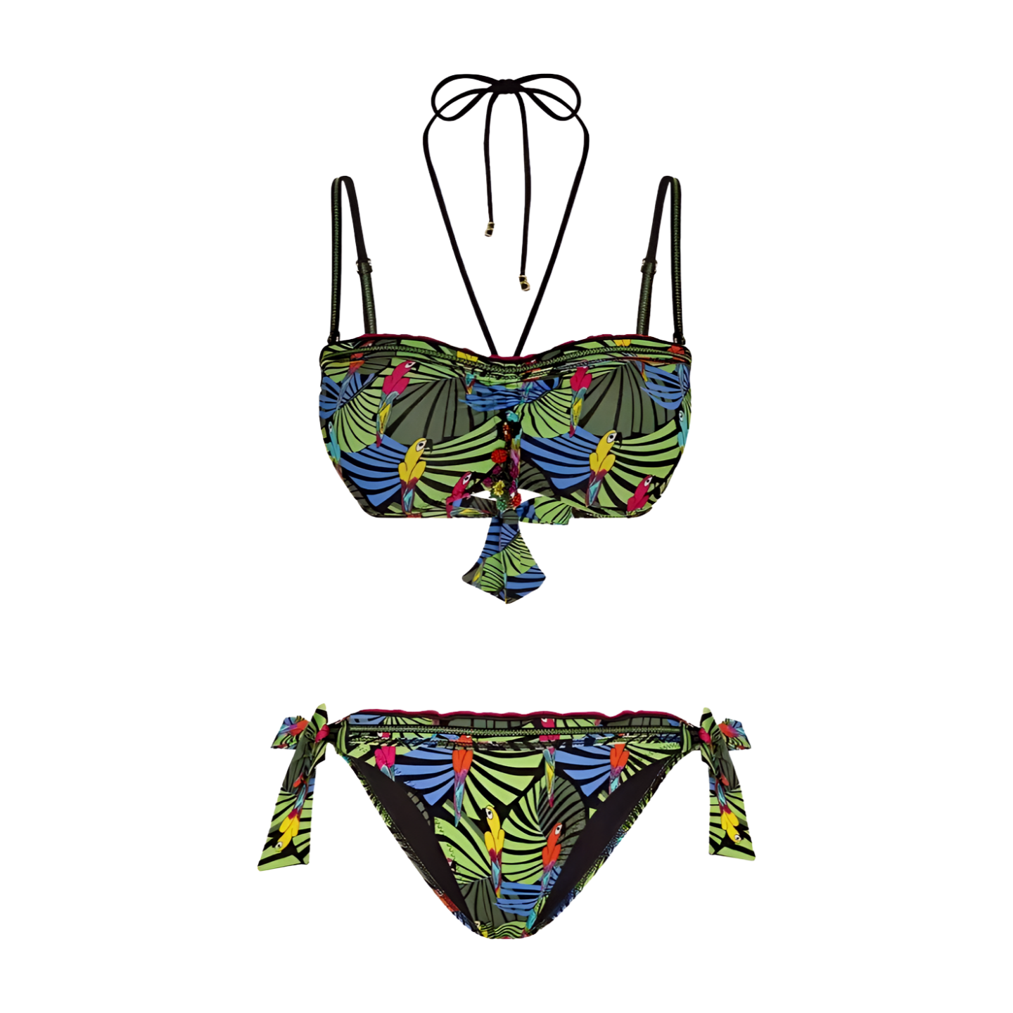 Tropical Glamour: Parrot Patterned Strapless Bikini