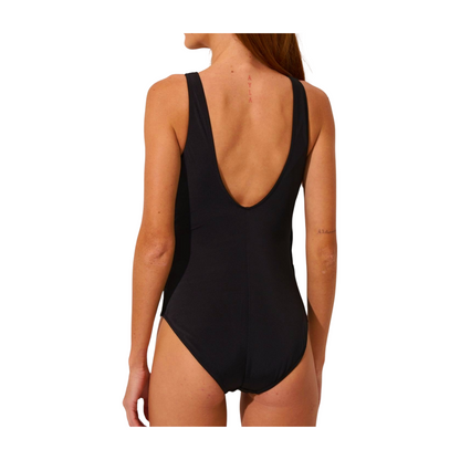 V-Neck One Piece Swimsuit Plain Black