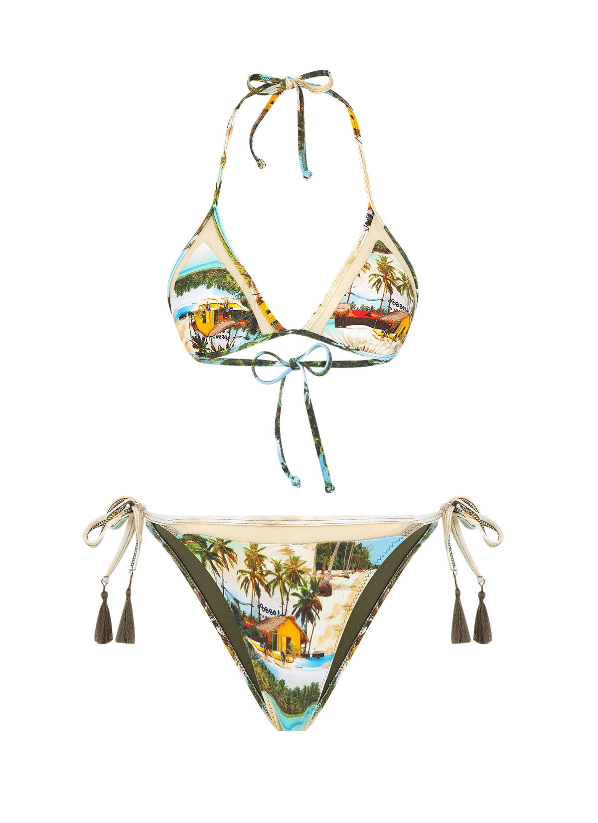 Tropical Oasis: Island Print Triangle Bikini Set for Sun-Kissed Bliss