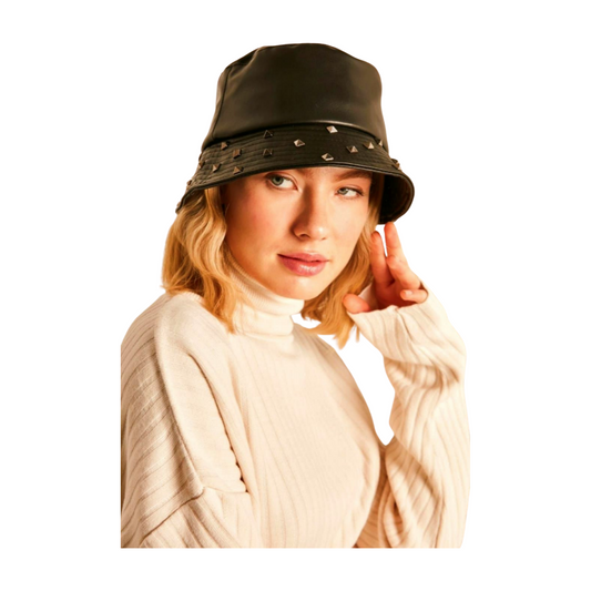 Leather Bucket Hat With Stones
